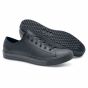 Shoes for Crews Delray, zwarte antislipschoenen met moderne uitstraling - onderzijde en bovenzijde| SKU 38649