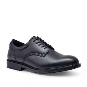 Shoes for Crews Cambridge, zwarte geklede herenschoenen met ongeëvenaarde antislip - driekwartsaanzicht | SKU 2032