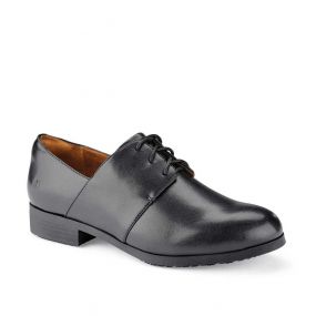 Shoes for Crews Madison, stijlvolle zwarte antislip werkschoenen voor dames - driekwartsaanzicht | SKU 57889
