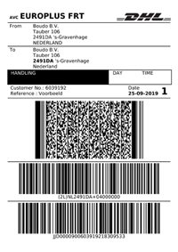 Voorbeeld DHL verzendlabel